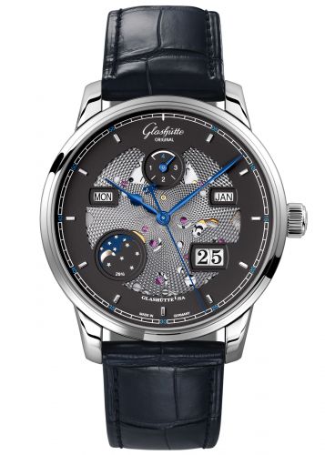 Senator Excellence Perpetual Calendar White Gold / Black-Skeleton/ Alligator / Pin