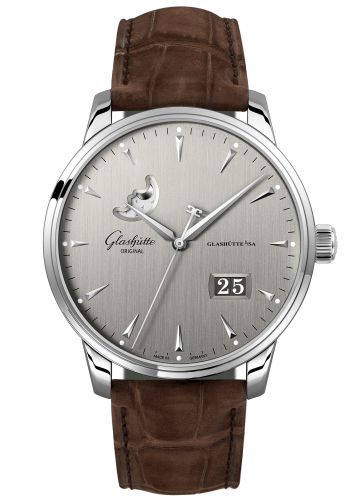 Senator Excellence Panorama Date Moonphase Stainless Steel / Grey / Alligator / Folding
