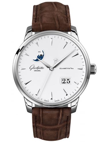 Senator Excellence Panorama Date Moonphase Stainless Steel / Silver / Alligator / Pin