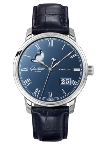 Senator Panorama Date Moonphase Stainless Steel / Blue / Alligator / Folding