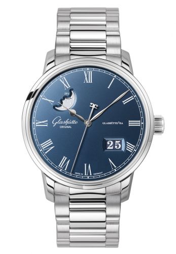 Senator Panorama Date Moonphase Stainless Steel / Blue / Bracelet
