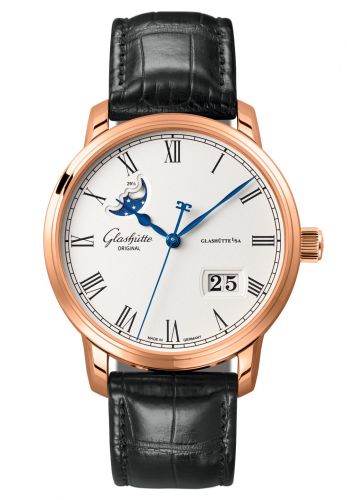 Senator Panorama Date Moon Phase Red Gold / Silver / Alligator / Pin