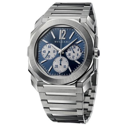 Octo Finissimo S Chronograph GMT Stainless Steel / Blue / Bracelet