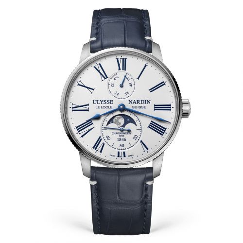 Marine Torpilleur Moonphase Stainless Steel / White / Alligator