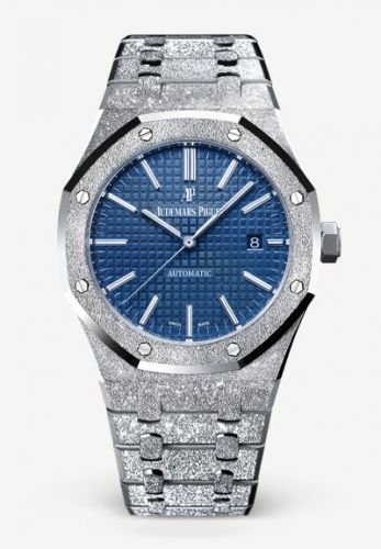 Royal Oak 15410 Frosted White Gold / Blue