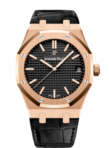 Royal Oak 15500 Pink Gold / Black / Strap