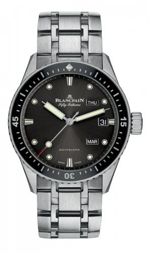 Fifty Fathoms Bathygraphe Quantième Annuel Black / Grey / Steel Bracelet
