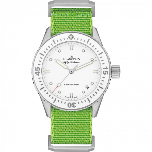 Fifty Fathoms Bathyscaphe Stainless Steel / White / Green Nato