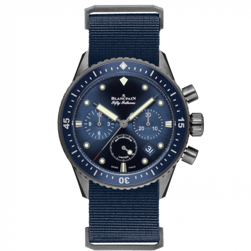 Fifty Fathoms Bathyscaphe Flyback Chronograph Grey Ceramic / Blue / Blue Nato