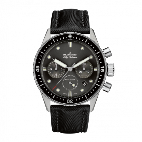 Fifty Fathoms Bathyscaphe Flyback Chronograph Stainless Steel / Grey / Black Canvas