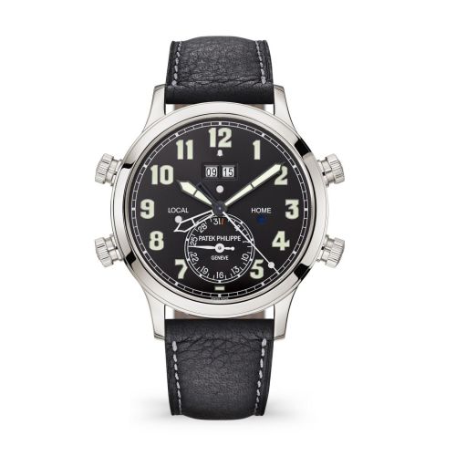 Calatrava Pilot Travel Time Alarm 5520 Platinum / Black