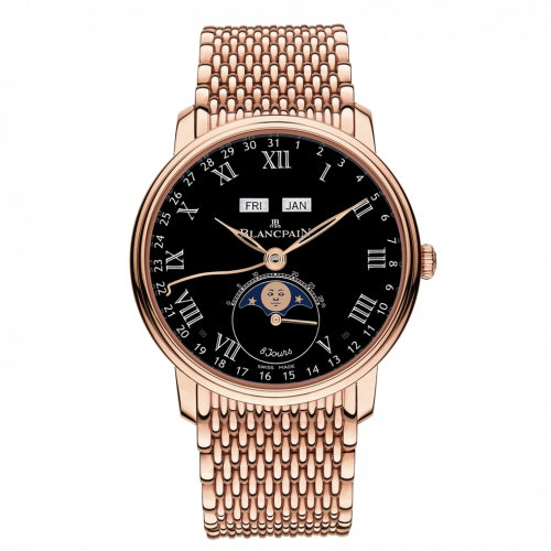 Villeret Quantieme Complet 8 Jours Red Gold / Black Enamel / Bracelet