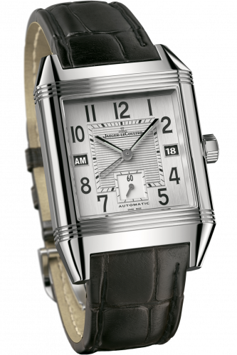 Reverso Squadra Hometime Stainless Steel / Silver / Alligator
