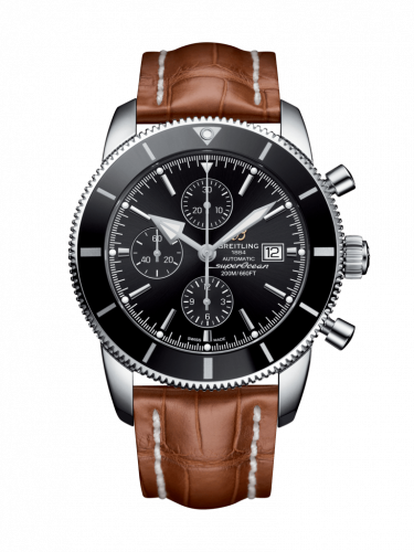Superocean Heritage II 46 Chronograph Stainless Steel / Black / Black /  Croco / Pin