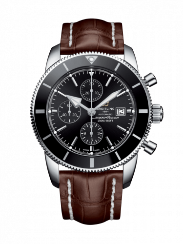 Superocean Heritage II 46 Chronograph Stainless Steel / Black / Black /  Croco / Pin
