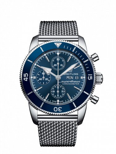 Superocean Heritage II Chronograph 44 Stainless Steel / Blue / Milanese