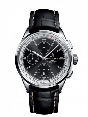Premier Chronograph 42 Stainless Steel / Black / Croco Black / Folding