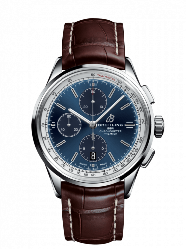 Premier Chronograph 42 Stainless Steel / Blue / Croco Brown / Tang