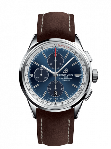 Premier Chronograph 42 Stainless Steel / Blue / Nubuck Brown / Tang
