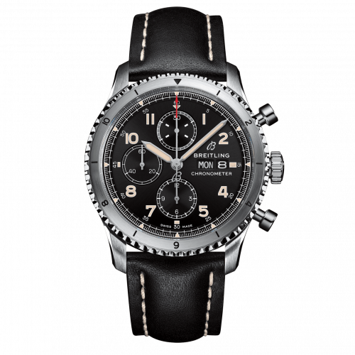 Aviator 8 Chronograph 43 Stainless Steel / Black / Calf / Pin