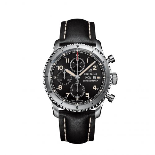Aviator 8 Chronograph 43 Stainless Steel / Black / Calf / Folding