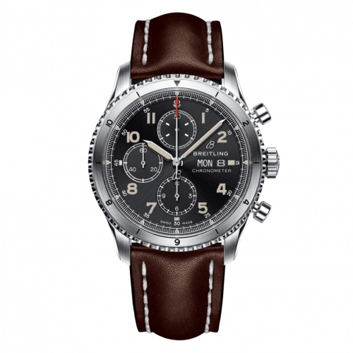Aviator 8 Chronograph 43 Stainless Steel / Black / Calf / Folding