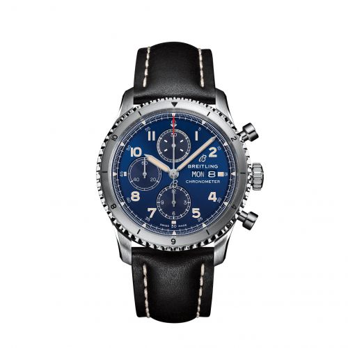 Aviator 8 Chronograph 43 Stainless Steel / Blue / Calf / Pin