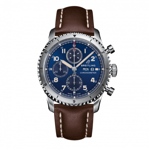 Aviator 8 Chronograph 43 Stainless Steel / Blue / Calf / Pin