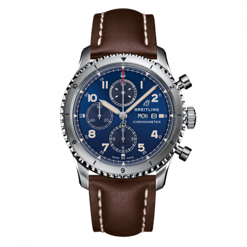 Aviator 8 Chronograph 43 Stainless Steel / Blue / Calf / Folding