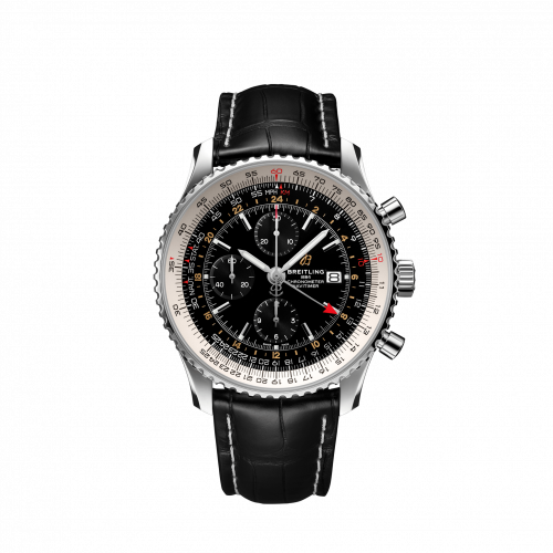 Navitimer 1 Chronograph GMT Stainless Steel / Black / Croco / Pin