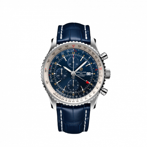 Navitimer 1 Chronograph GMT Stainless Steel / Blue / Croco / Folding