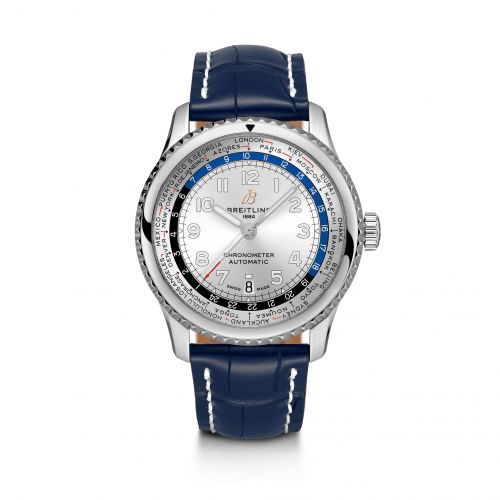 Navitimer 8 B35 Automatic Unitime 43 Stainless Steel / Silver / Blue Croco