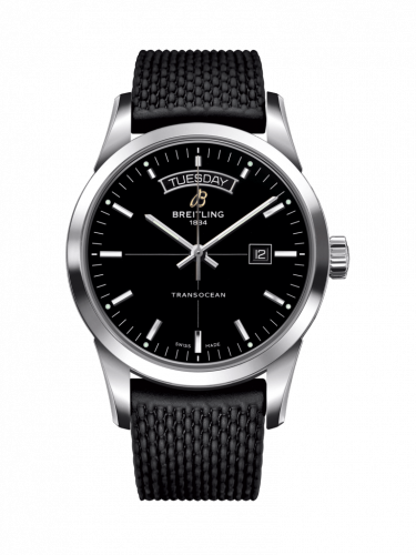 Transocean Day & Date Stainless Steel / Black / Rubber / Folding