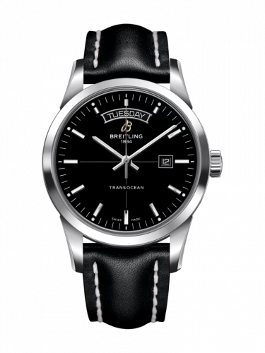 Transocean Day & Date Stainless Steel / Black / Calf / Folding