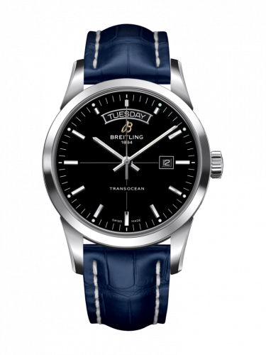 Transocean Day & Date Stainless Steel / Black / Croco / Folding