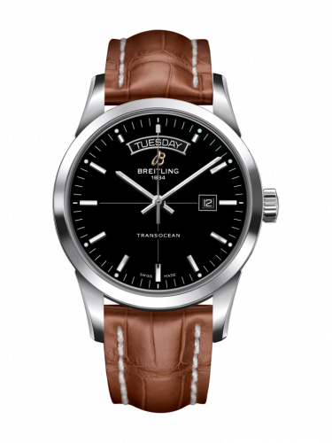 Transocean Day & Date Stainless Steel / Black / Croco / Pin