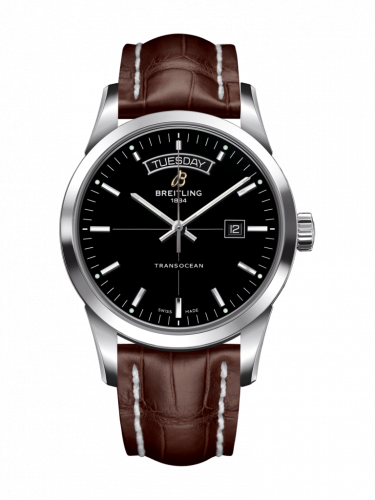 Transocean Day & Date Stainless Steel / Black / Croco / Pin