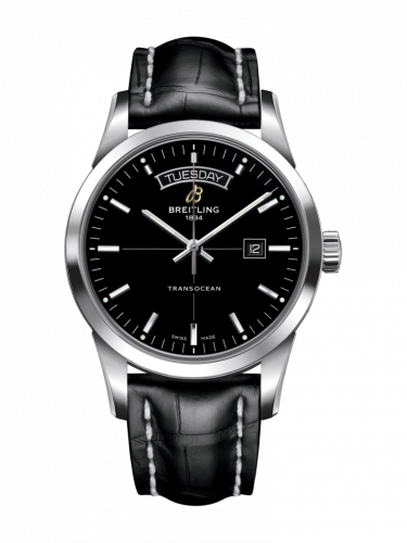Transocean Day & Date Stainless Steel / Black / Croco / Pin
