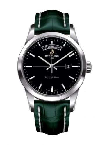 Transocean Day & Date Stainless Steel / Black / Croco / Pin