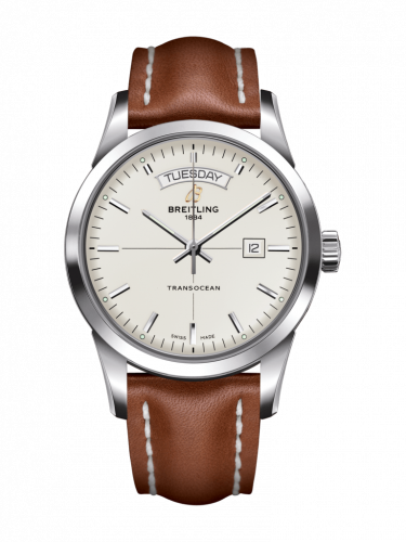Transocean Day & Date Stainless Steel / Silver / Calf / Folding