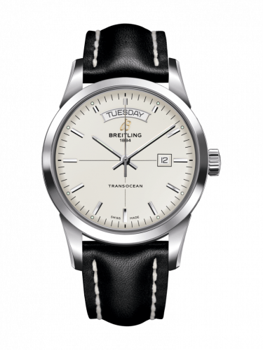 Transocean Day & Date Stainless Steel / Silver / Calf / Folding