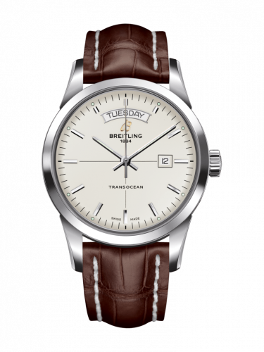 Transocean Day & Date Stainless Steel / Silver / Croco / Folding