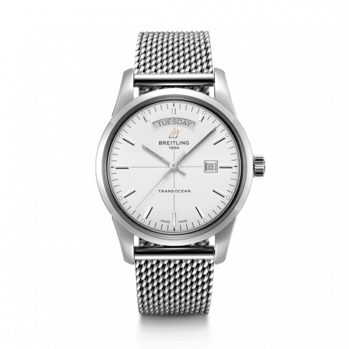 Transocean Day & Date Stainless Steel / Silver / Milanese