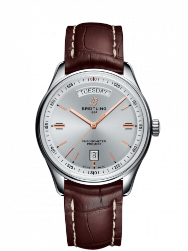 Premier Automatic Day & Date 40 Stainless Steel / Silver / Croco Brown / Folding