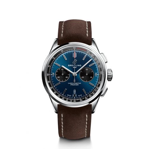 Premier B01 Chronograph 42 Stainless Steel / Blue / Brown Nubuck / Folding