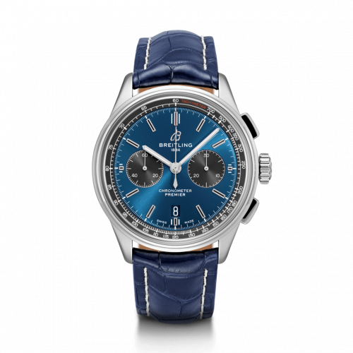 Premier B01 Chronograph 42 Stainless Steel / Blue / Croco / Folding