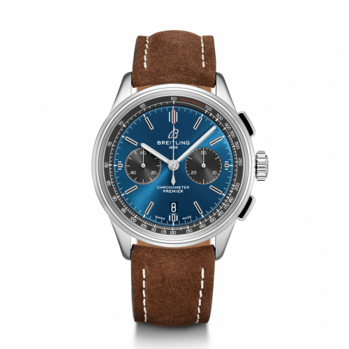 Premier B01 Chronograph 42 Stainless Steel / Blue / Brown Nubuck / Folding