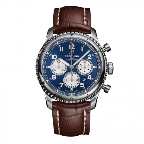 Aviator 8 B01 Chronograph 43 Stainless Steel / Blue / Croco / Folding