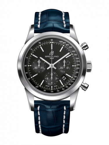 Transocean Chronograph Stainless Steel / Black / Croco / Pin
