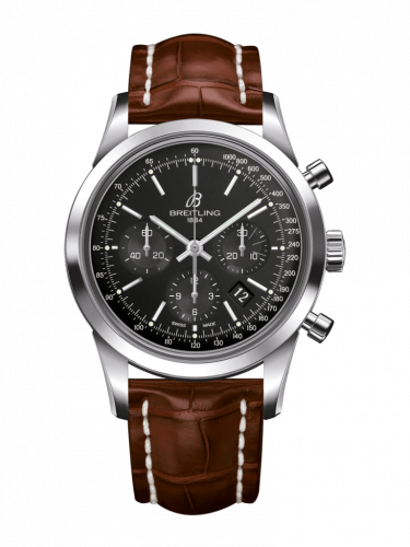 Transocean Chronograph Stainless Steel / Black / Croco / Folding